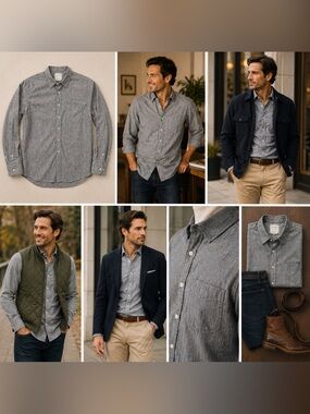 Billy Reid Men's Gray Long-Sleeve Button-Down Shirt with Chest Pocket
